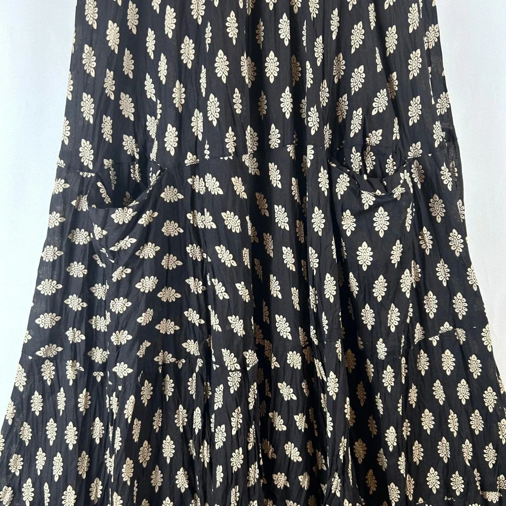 Passementrie Womens Black Sante Fe Tiered Midi Dress 3/4 Sleeve Small Boho - Picture 7 of 9